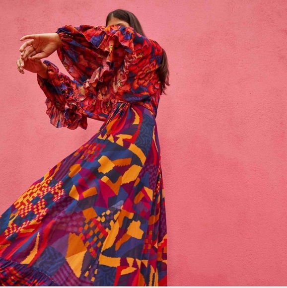 Farm Rio Blue Abstract Patches Maxidress - Picture 10 of 10